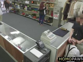 Fellow sucked manhood behind the counter